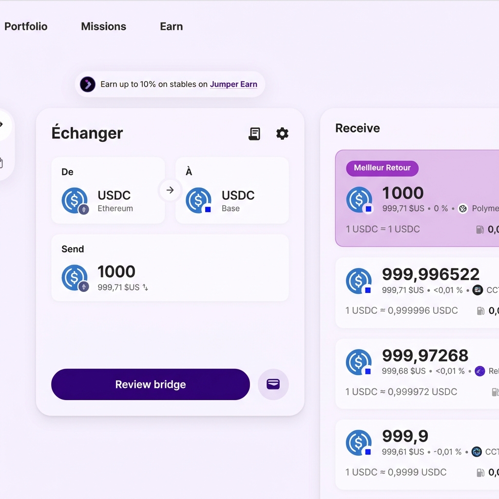 Sélection des r&eacute;seaux et tokens sur Jumper